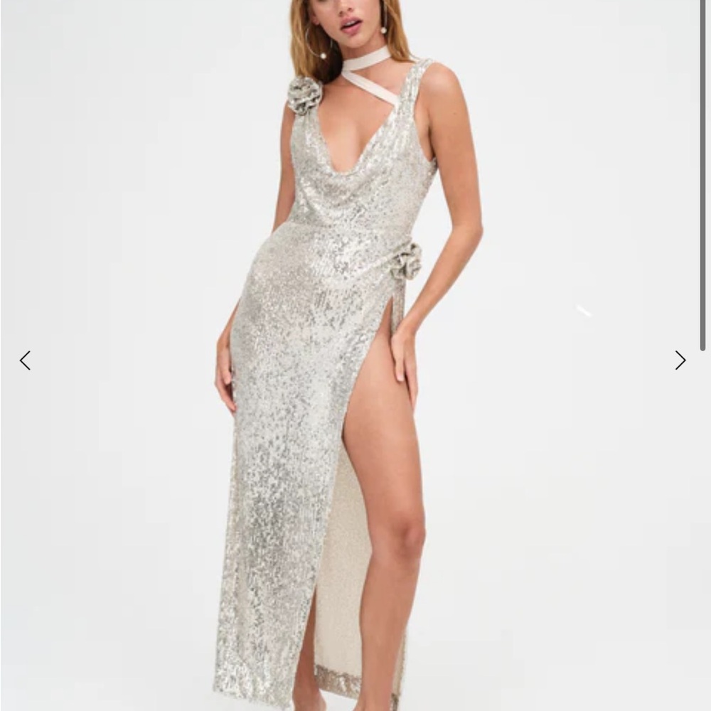 BNWT For Love & Lemons Sequin Dress Maxi Cut Out Holiday Tia Dress